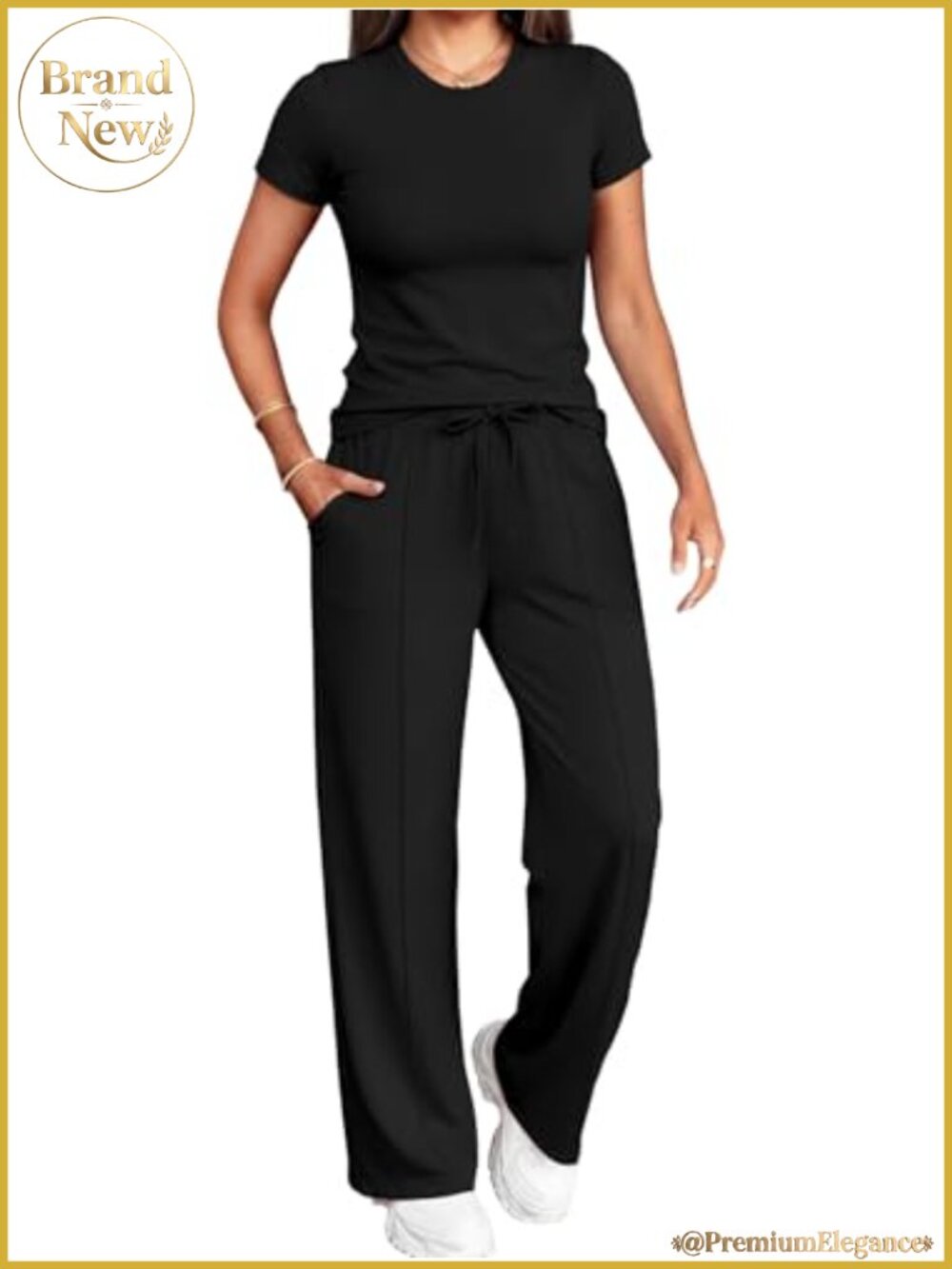 2 Piece Lounge Set Short Sleeve Top Wide Leg Pants Tracksuit